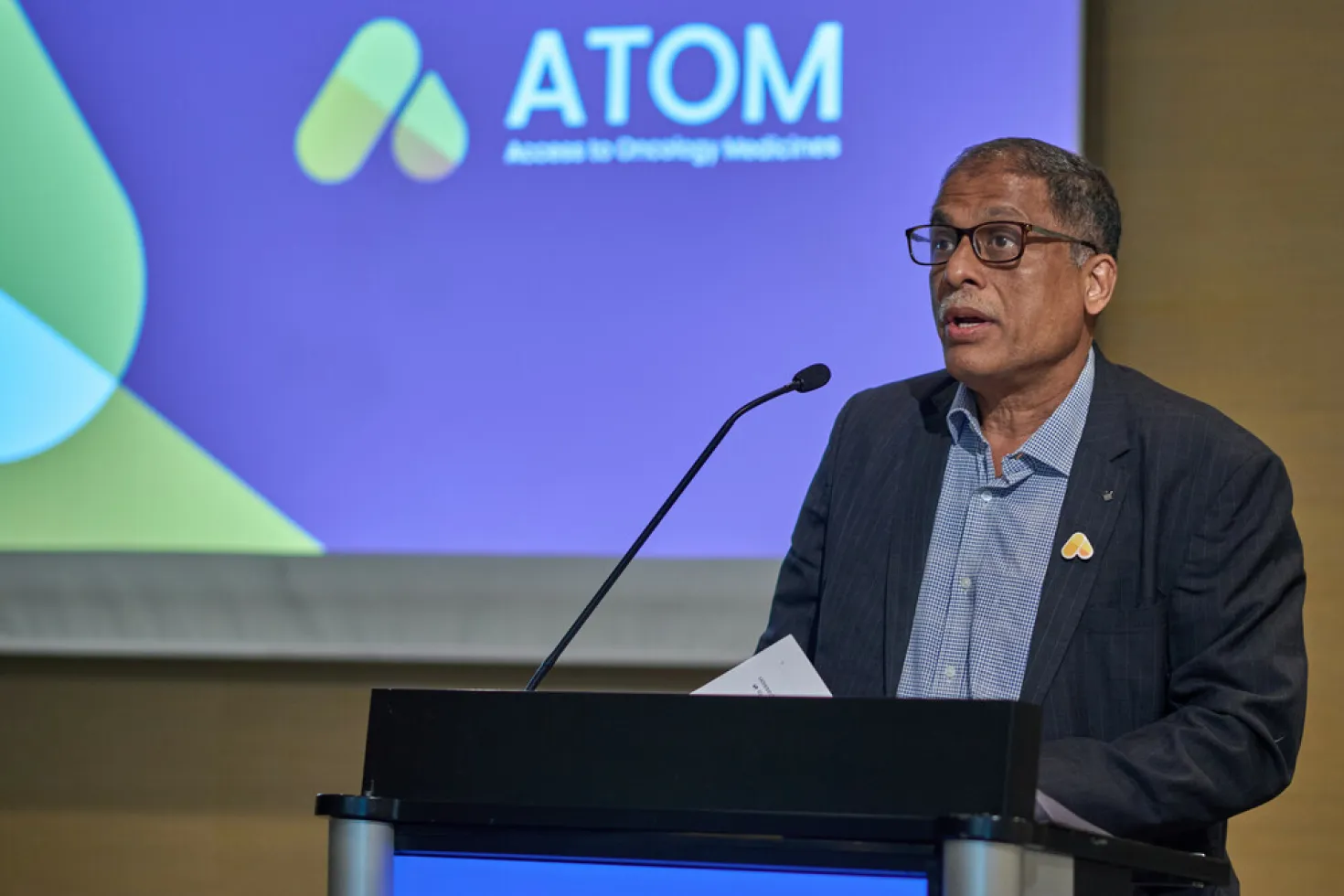 Anil D'Cruz, now UICC's Immediate-Past-President launching the ATOM Coalition in May 2022