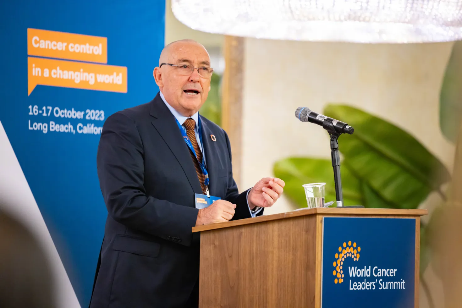Prof. Jeff Dunn, President of UICC 2022-2024, speaking at the World Cancer Leaders' Summit 2023 in Long Beach, CA, United States in November 2023.