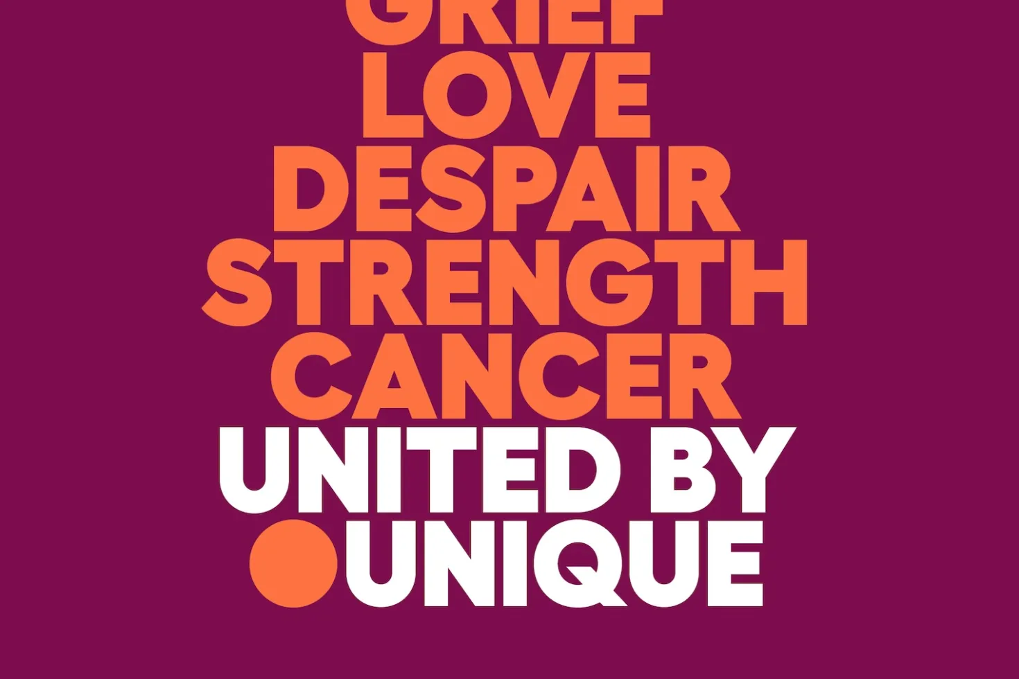 List of words associated with cancer: courage, grief, love, despair, strength, cancer