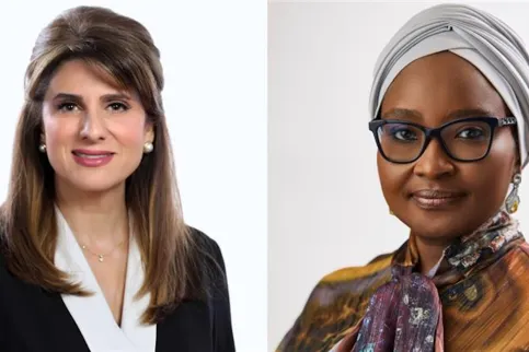 Two side by side head shots of a Middle Eastern woman on the left and Black woman wearing glasses and wearing a headscarf on the right
