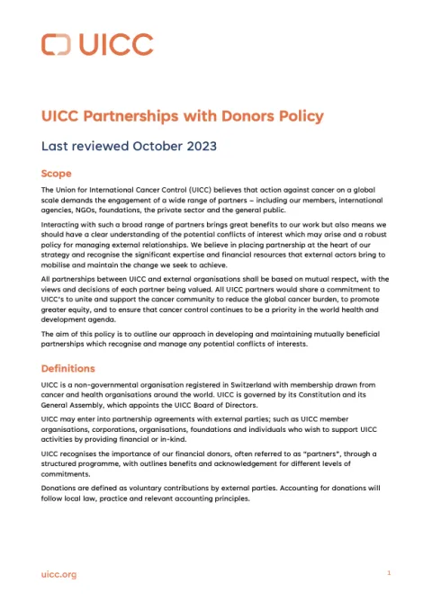 UICC Partnership with Donors Policy thumbnail