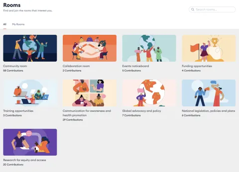 Screenshot of UICC Connect with rooms displayed