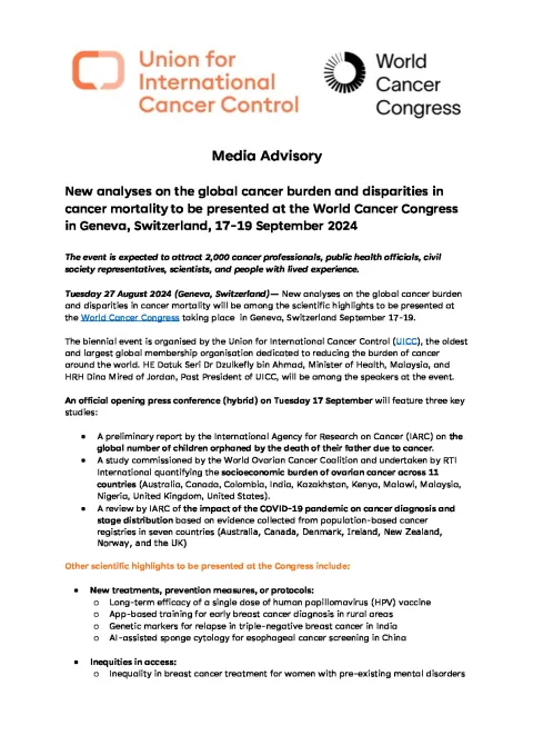 UICC-WCC Event media advisory