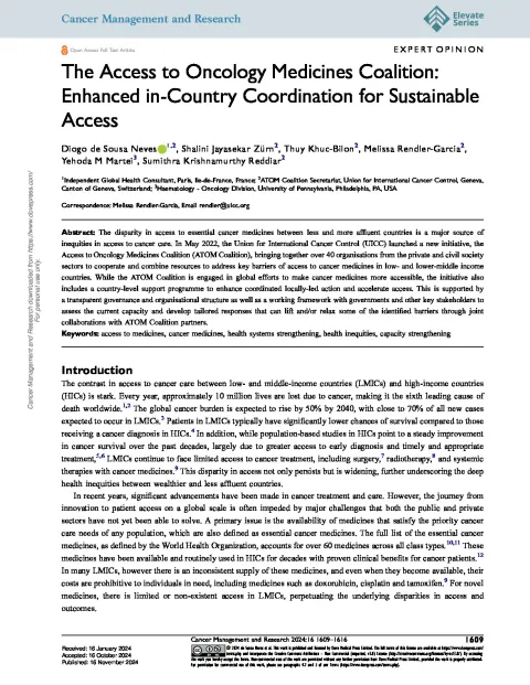 The Access to Oncology Medicines Coalition: Enhanced in-Country Coordination for Sustainable Access