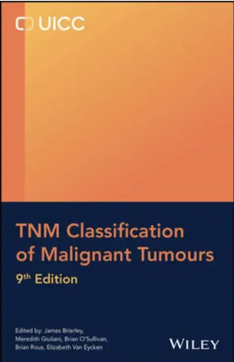 cover of the 9th editiion of the TNM classifcation, in orange and blue