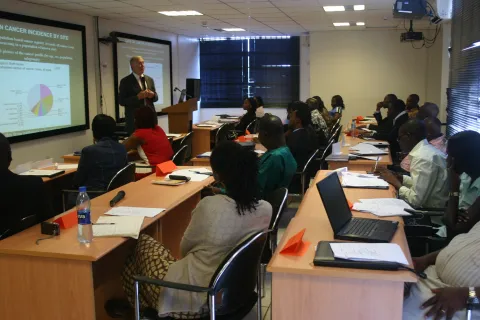 Advanced training course in Abuja, Nigeria, November 2012. Dr Parkin lecturing on cancer incidence. Advanced training course in Abuja, Nigeria, November 2012. Dr. Parkin lecturing on cancer incidence.