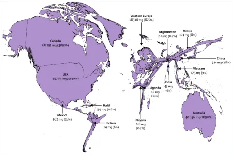 Distributed opioid morphine-equivalent Distributed opioid morphine-equivalent map