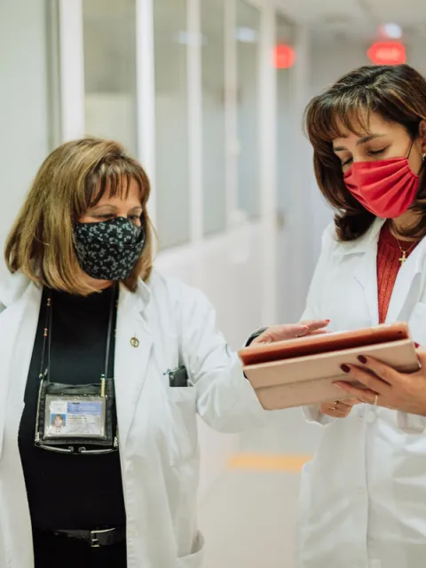 Medical staff looking at some files